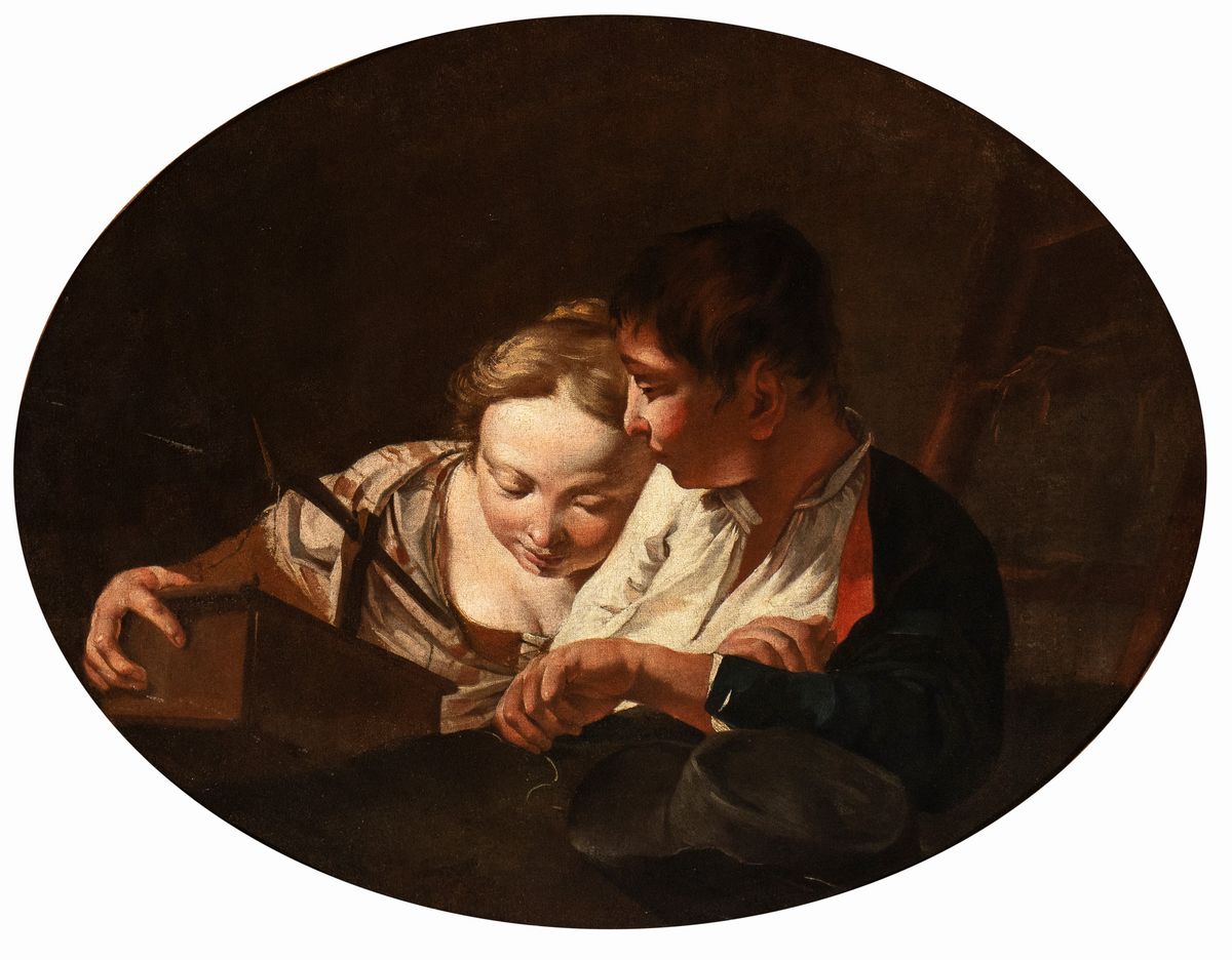 Giovanni Battista Piazzetta - A) Contadinella Addormentata con Cesto di Frutta; B) Due Fanciulli ...