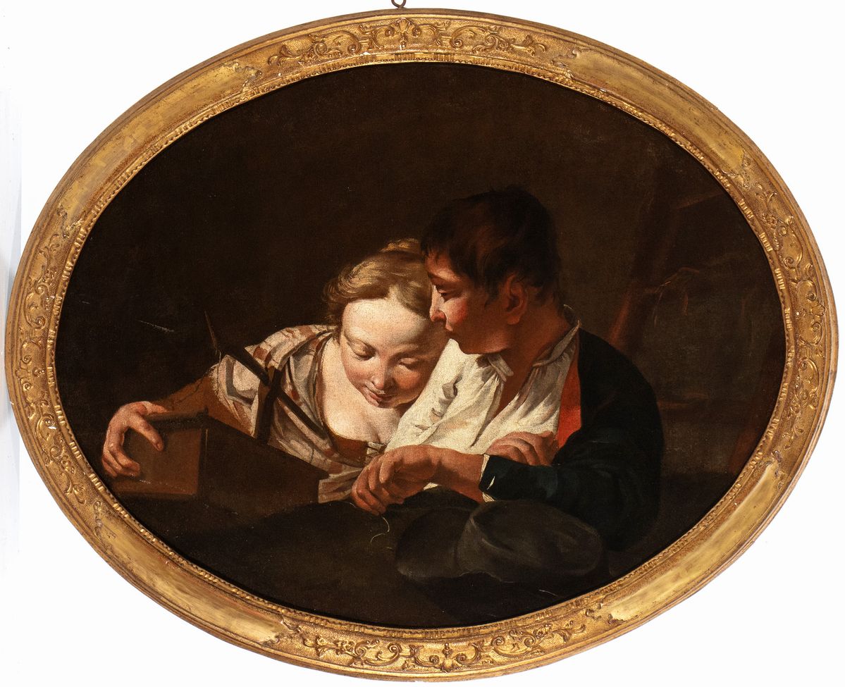 Giovanni Battista Piazzetta - A) Contadinella Addormentata con Cesto di Frutta; B) Due Fanciulli ...
