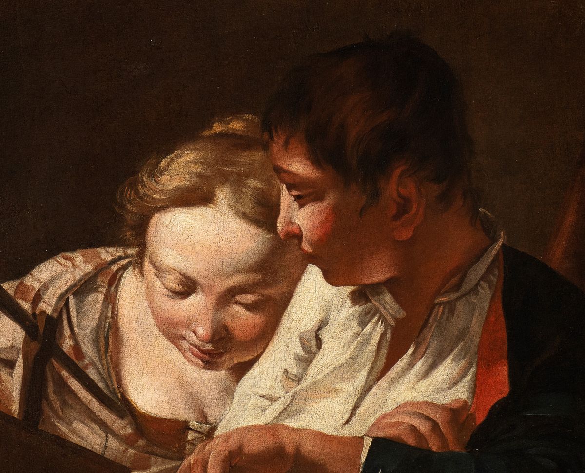 Giovanni Battista Piazzetta - A) Contadinella Addormentata con Cesto di Frutta; B) Due Fanciulli ...