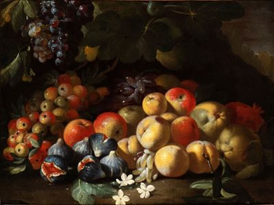 Natura Morta di Mele, Pesche, Uva e Fichi