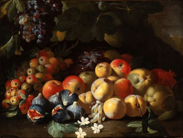 Luca Forte - Still life of apples, peaches, grapes and figs