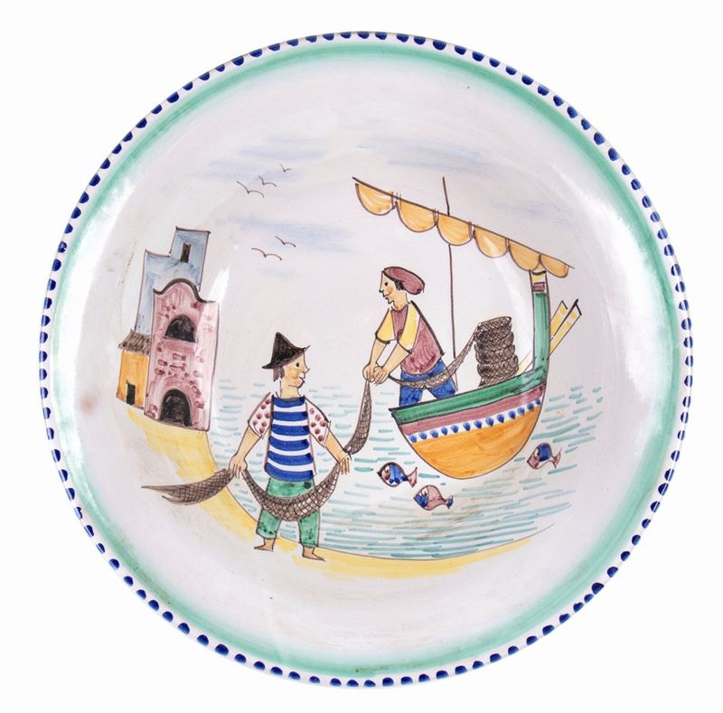 Giovannino Carrano - Grande Piatto con Scena di Pescatori