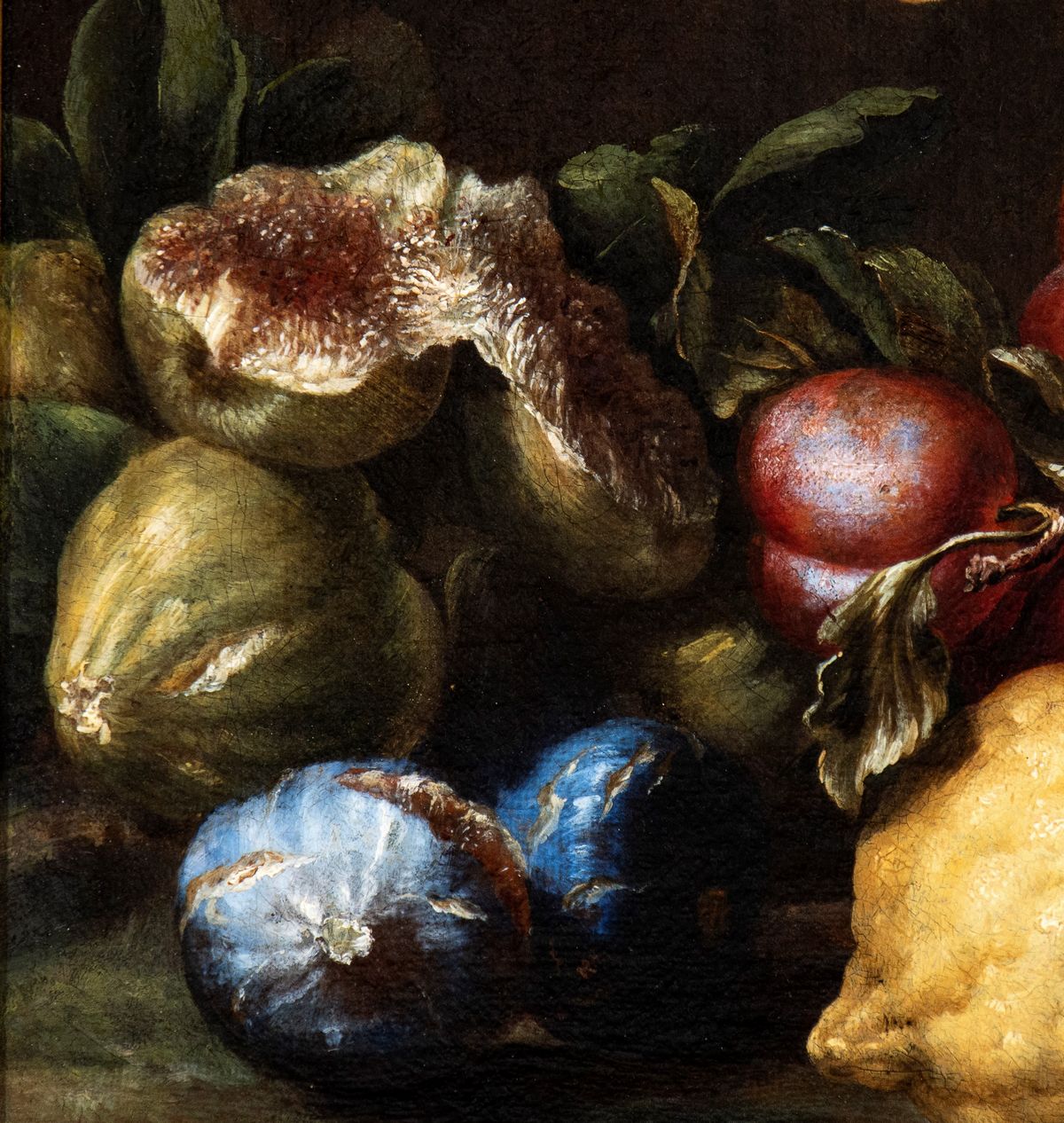 Tommaso Realfonso Masillo - Natura Morta di Uva, Fichi, Pesche e Melograni in un Paesaggio