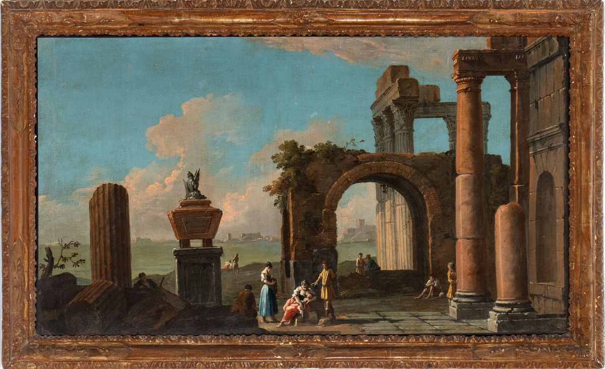 Artista Veneto, XVIII Secolo - Capriccio Costiero con Ruderi e Figure