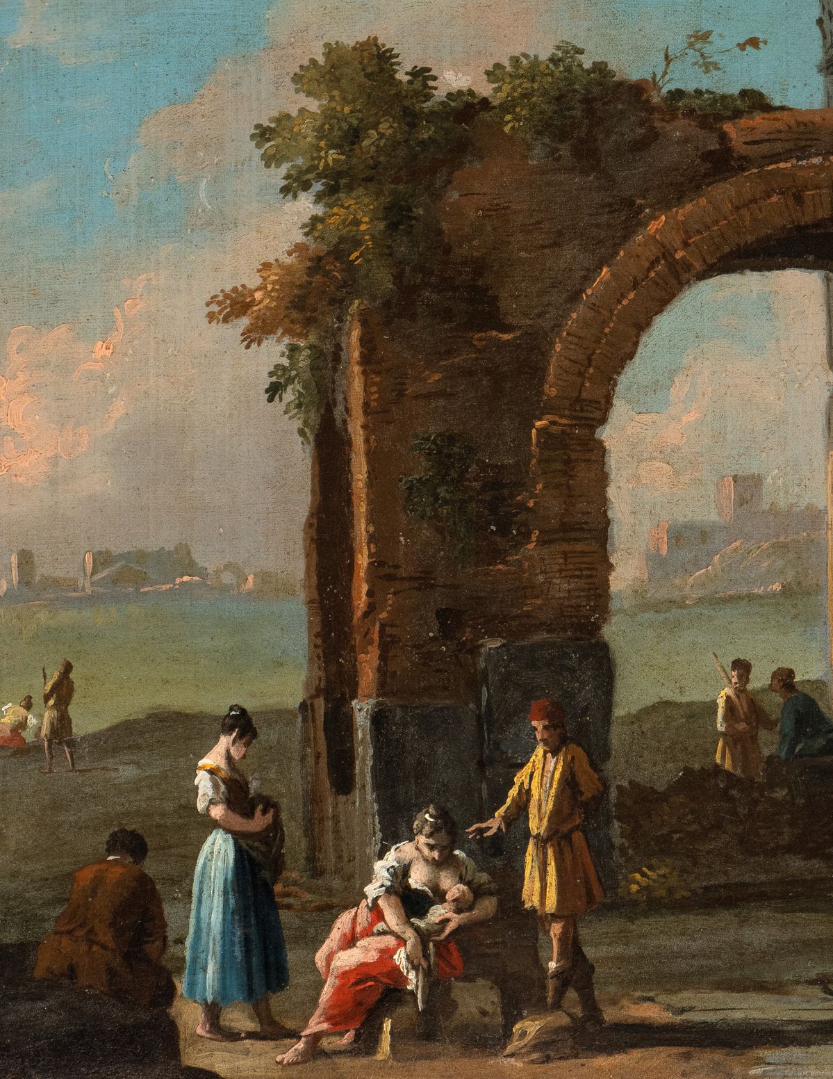 Artista Veneto, XVIII Secolo - Capriccio Costiero con Ruderi e Figure