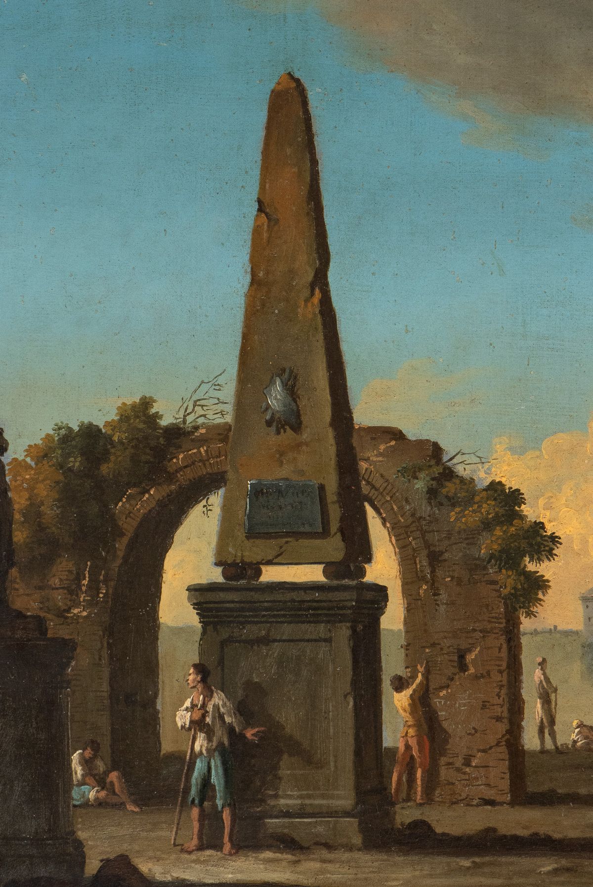 Artista Veneto, XVIII Secolo - Capriccio Costiero con Ruderi, Figure e L'isola di San Giorgio sul...