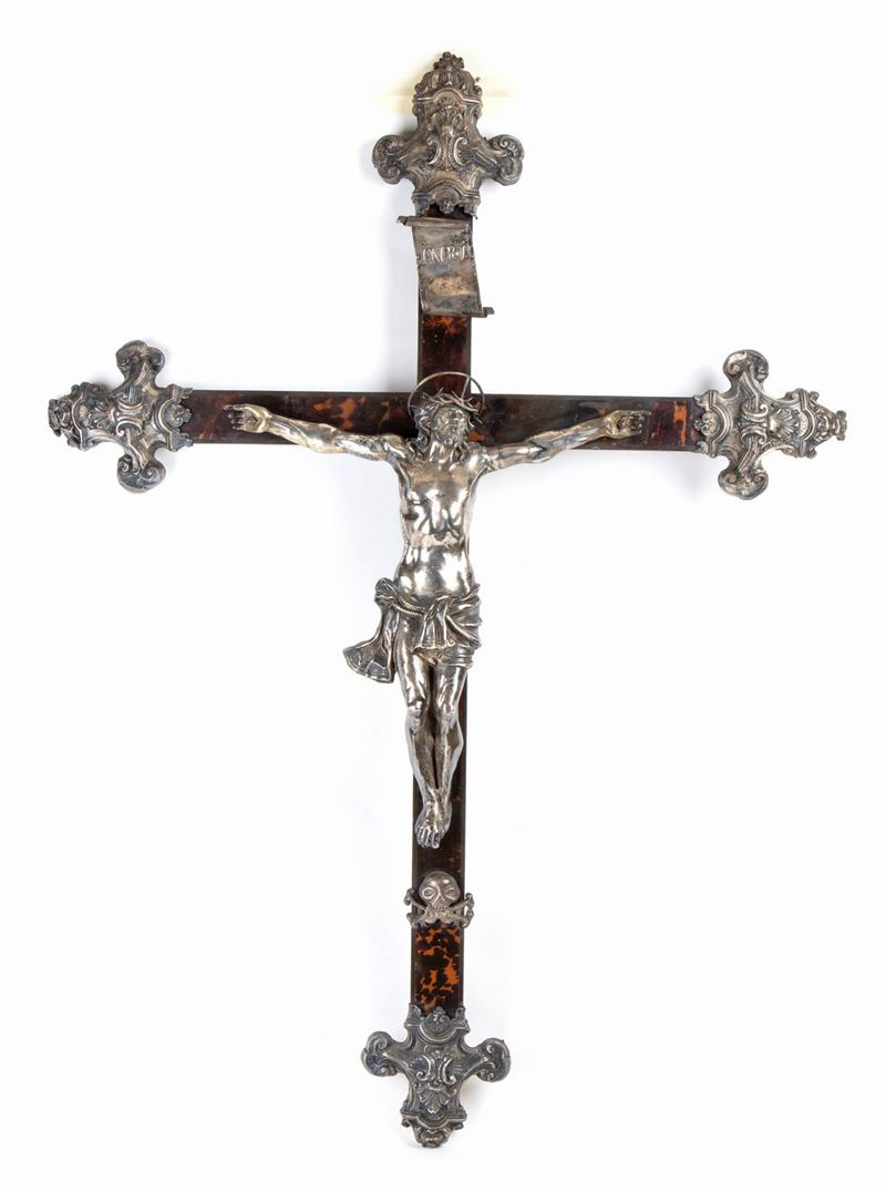 Crocifisso in Argento con Croce in Tartaruga