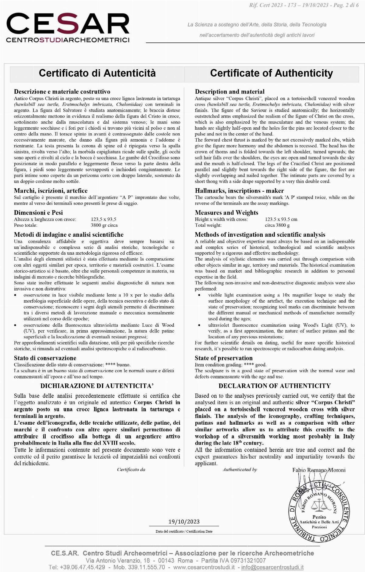 Crocifisso in Argento con Croce in Tartaruga