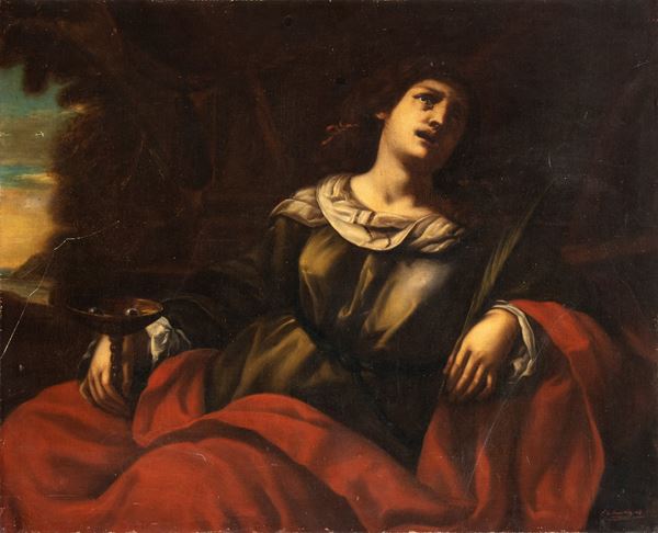 Artista francese, prima met&#224; XIX secolo - Saint Lucy Martyr in a Landscape