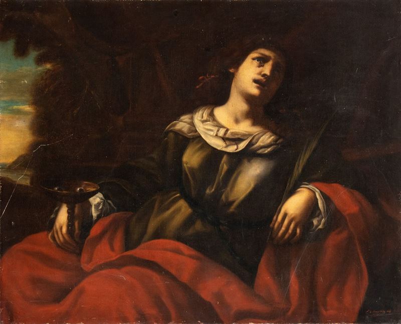Artista Francese, Prima Metà XIX Secolo - Santa Lucia Martire in un Paesaggio