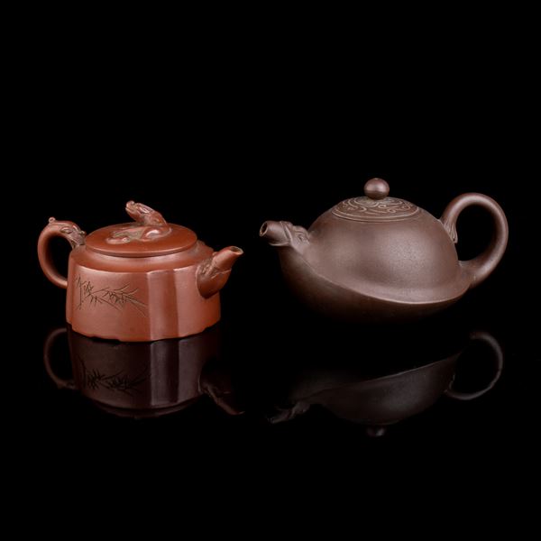 TWO YIXING CERAMIC TEAPOTS