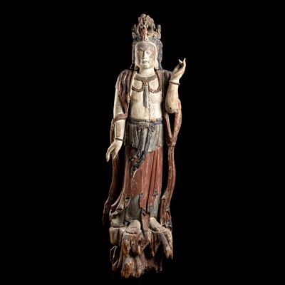 Grande Guanyin in Legno Dipinto