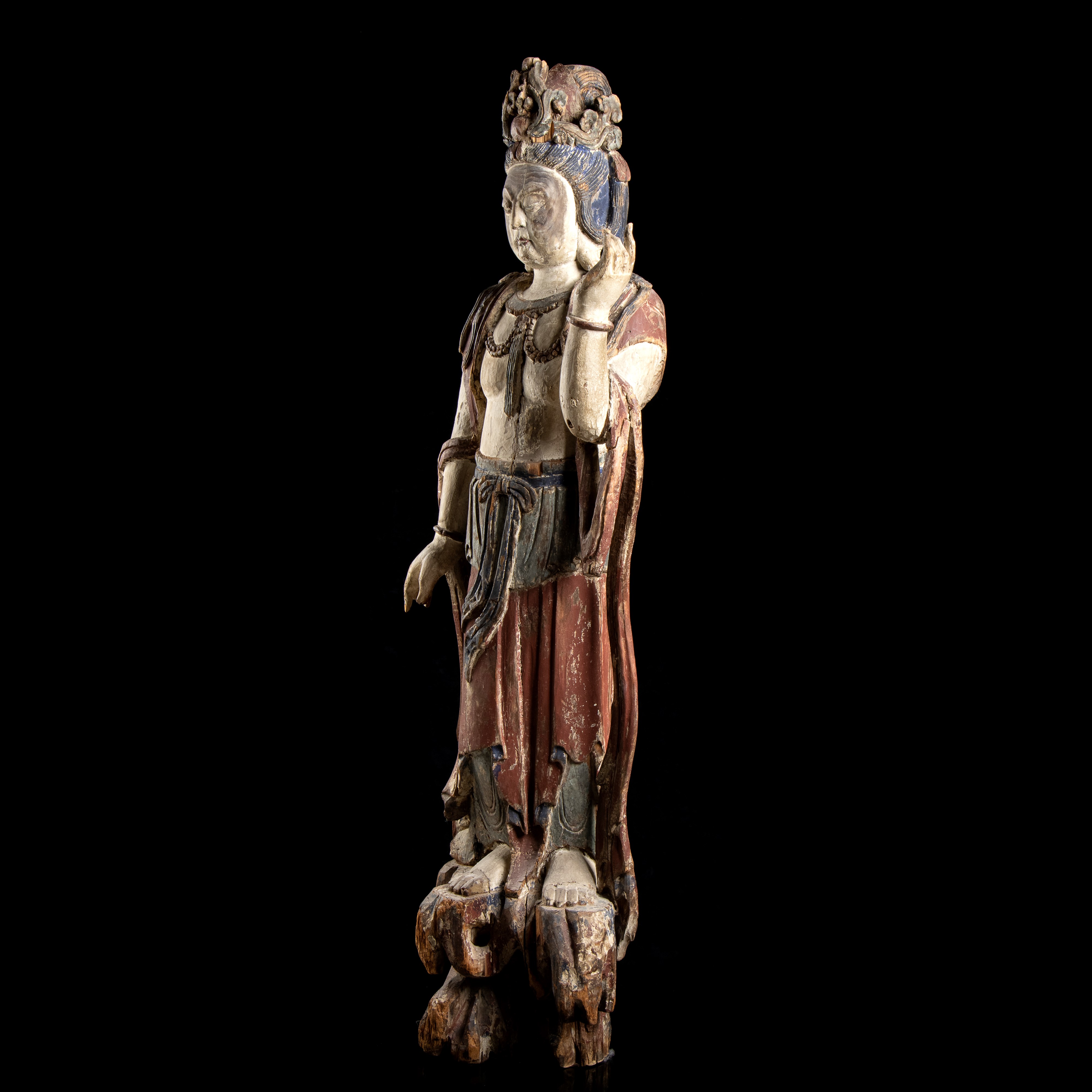 Grande Guanyin in Legno Dipinto
