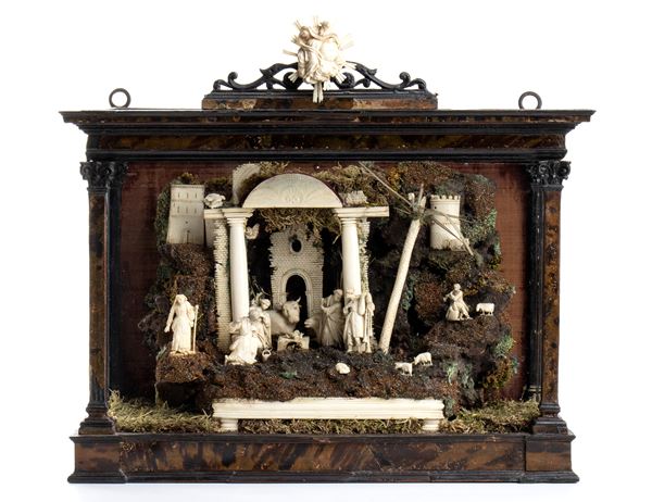 Andrea Tipa - An Italian carved ivory, bone and tortoiseshell Nativity scene