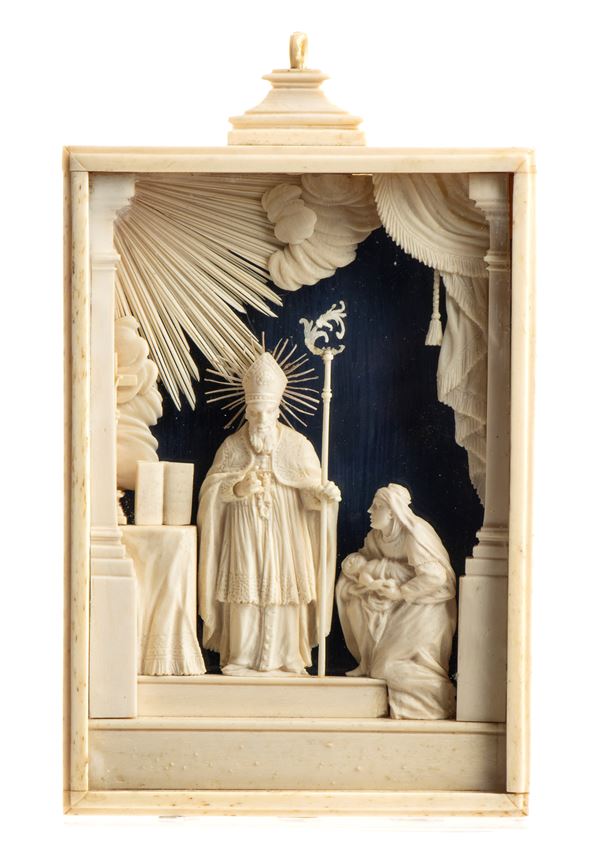 Andrea e Alberto Tipa - Carved bone group depicting Saint Blaise