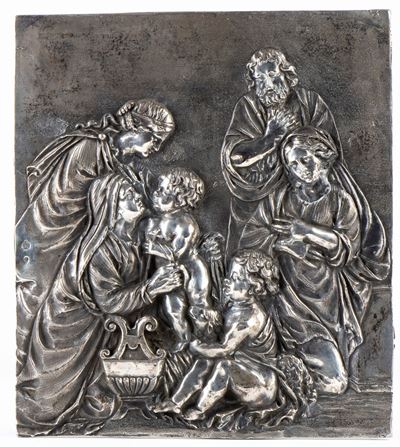 Placca in Argento con Sacra Famiglia e Santi