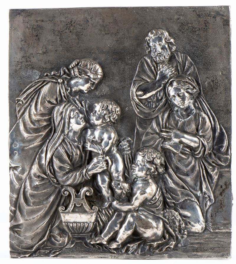 Placca in Argento con Sacra Famiglia e Santi