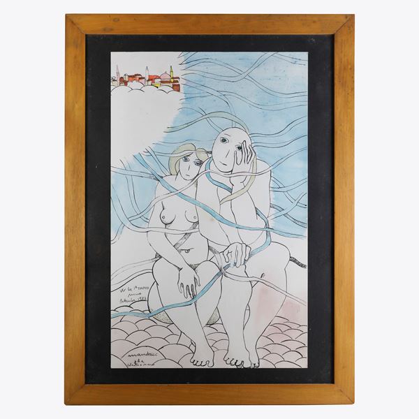 NINO MANDRICI - "The couple", multiple on hand-colored paper
