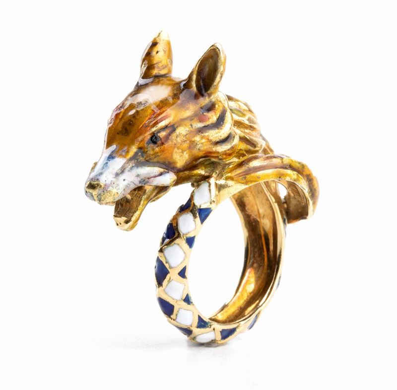 Anello "volpe" in Oro e Smalti