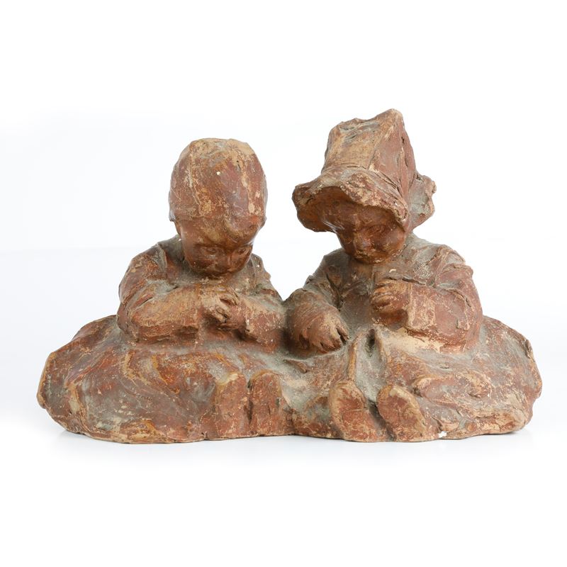 Coppia di Bambini in Terracotta, Scultura in Volume