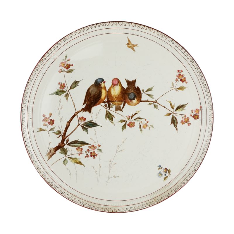 Piatto da Muro in Ceramica Bianca con Rami ed Uccellini