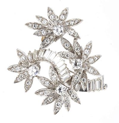 Spilla - Pendente Floreale in Platino e Diamanti - Anni '50