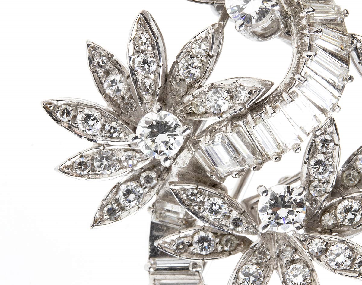 Spilla - Pendente Floreale in Platino e Diamanti - Anni '50