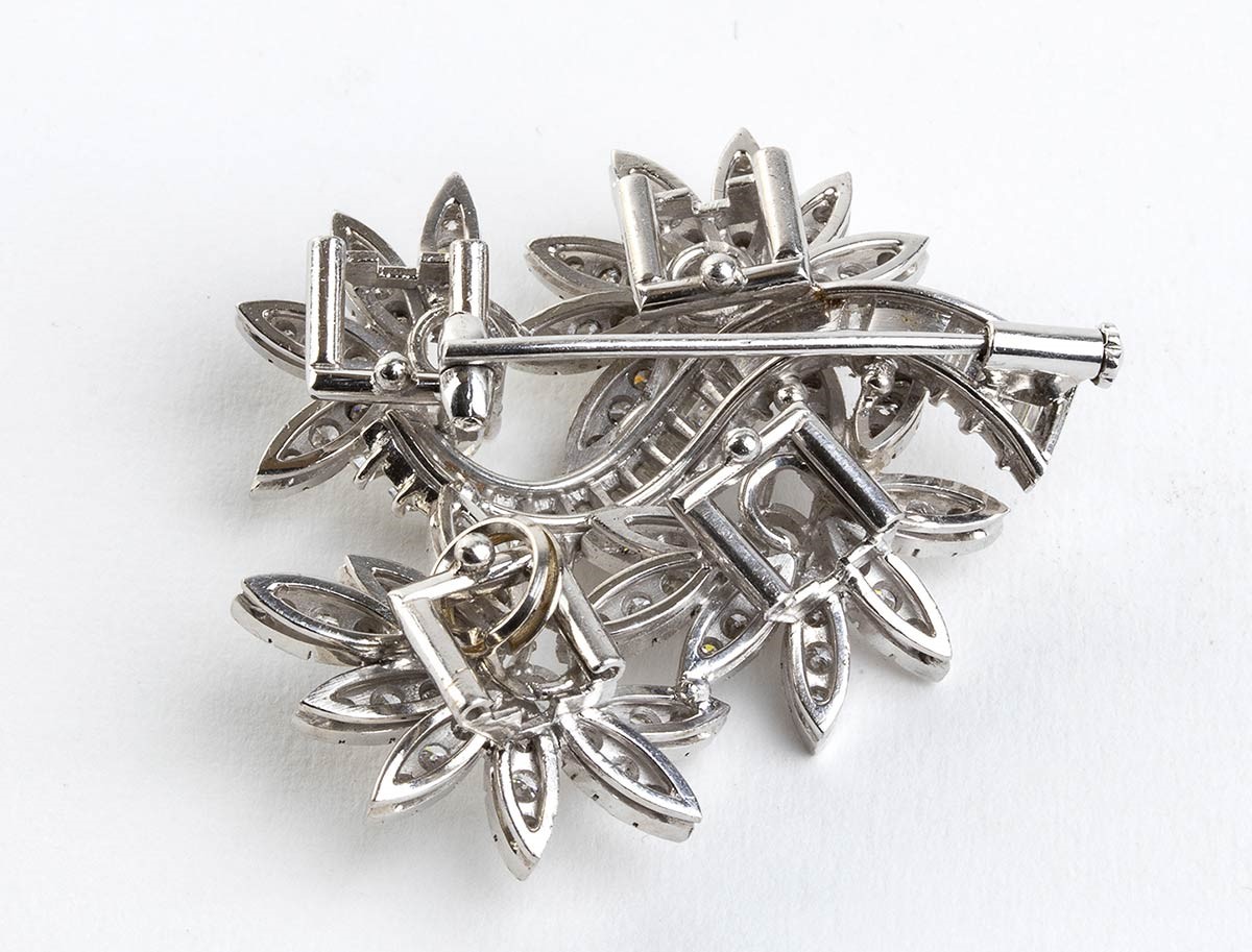 Spilla - Pendente Floreale in Platino e Diamanti - Anni '50