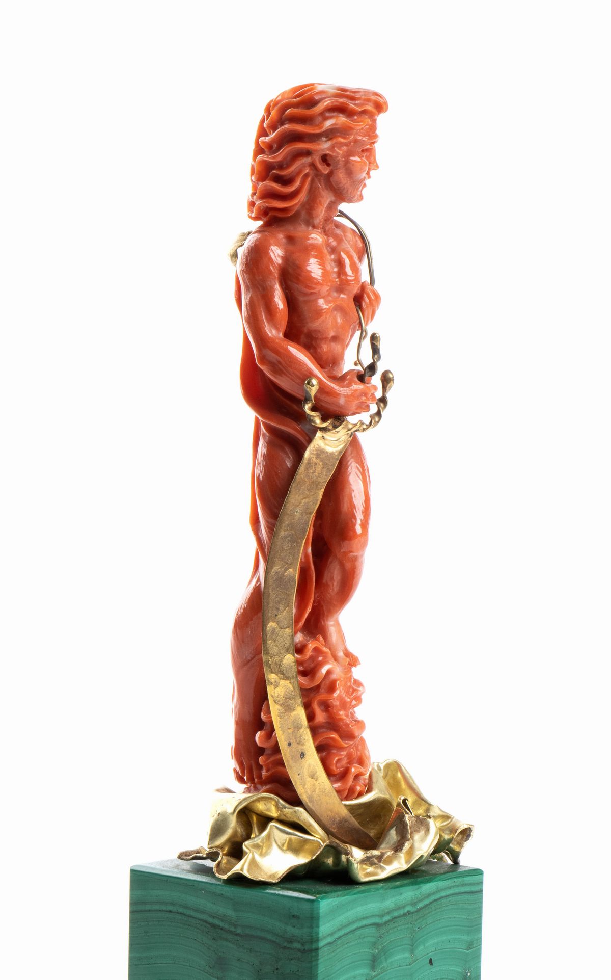 Carlo Parlati - Coppia di Sculture in Corallo, Oro 18k e Malachite