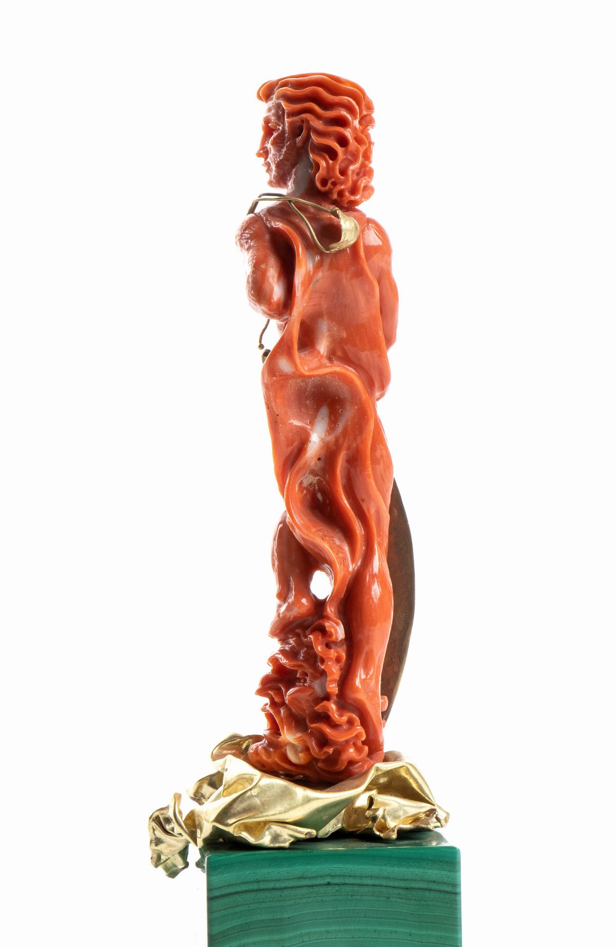 Carlo Parlati - Coppia di Sculture in Corallo, Oro 18k e Malachite
