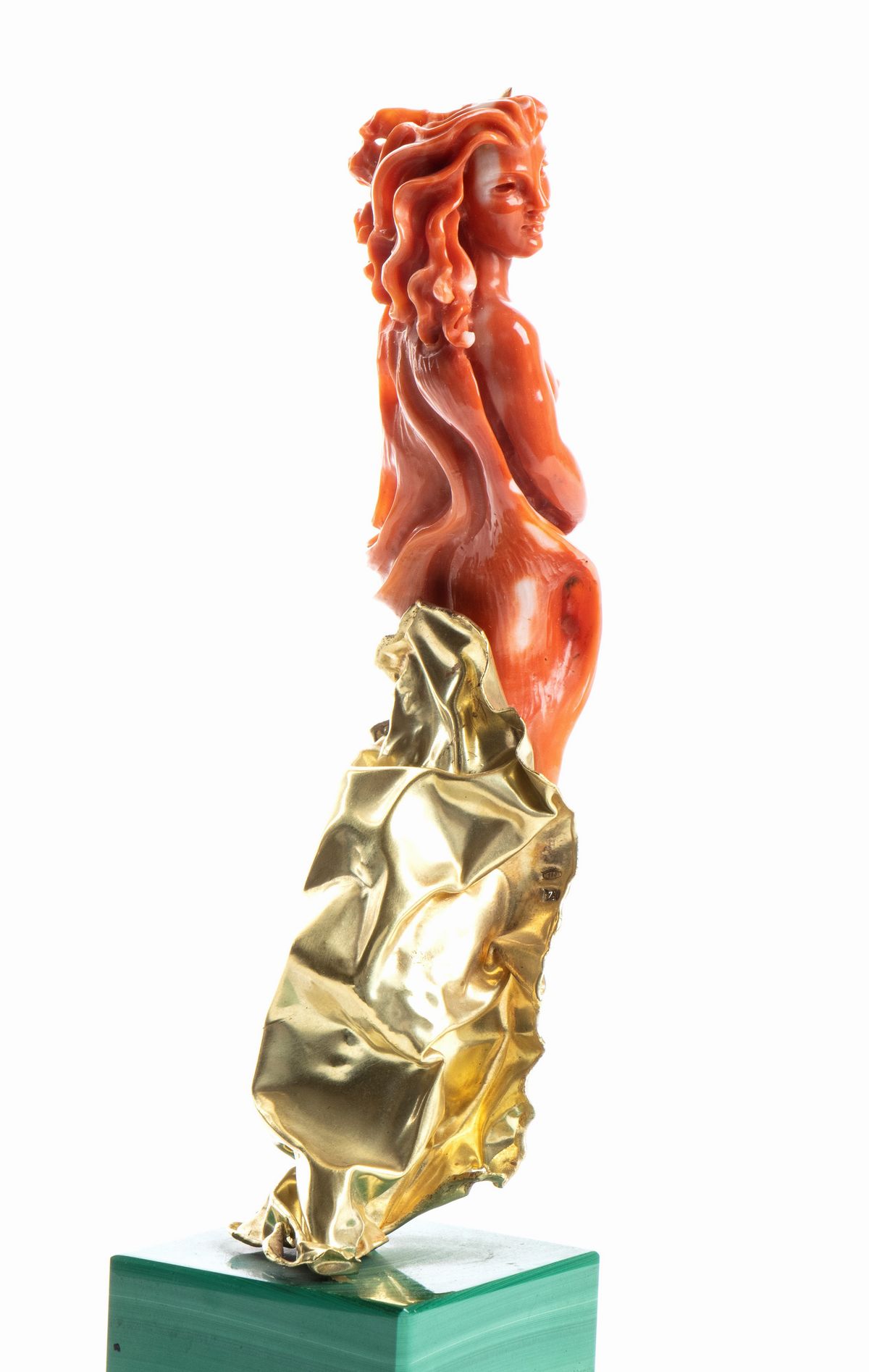 Carlo Parlati - Coppia di Sculture in Corallo, Oro 18k e Malachite