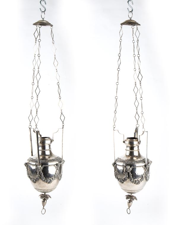 VINCENZO II BELLI - A pair of large silver lanterns