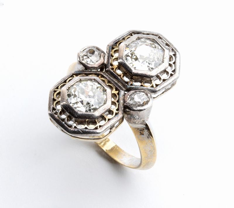 Anello in Oro e Argento con Diamanti - Francia, Fine XIX Secolo