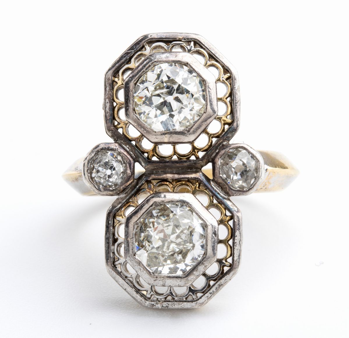 Anello in Oro e Argento con Diamanti - Francia, Fine XIX Secolo