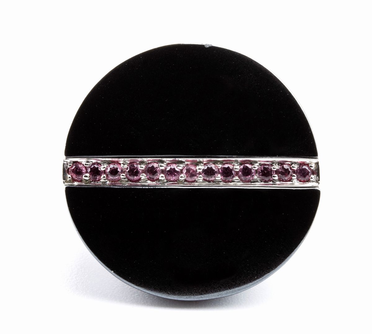 DAMIANI: anello a fascia in oro ceramica e corindoni rosa