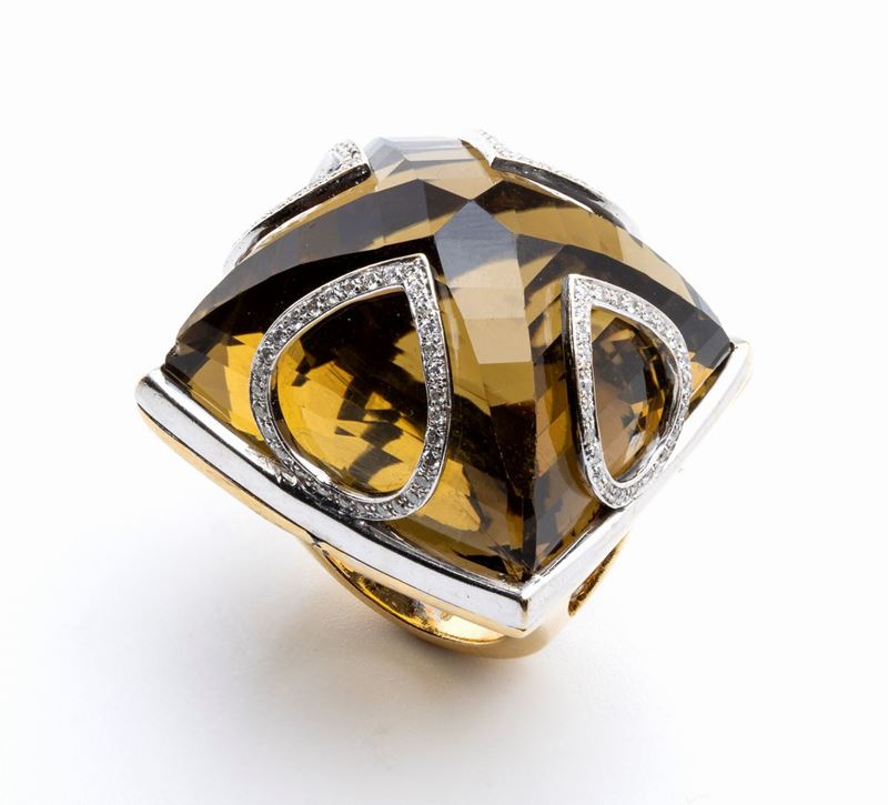 Anello con quarzo verde e diamanti