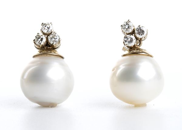 Diamond Australian pearl gold earrings