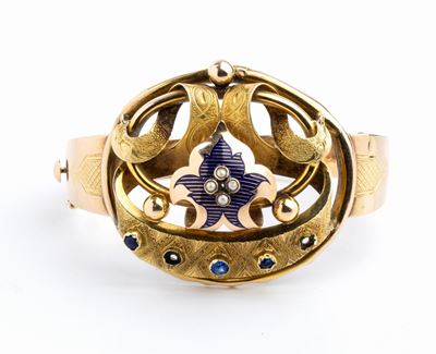Bracciale in Oro, Smalti, Paste Vitree e Perle - Seconda Meta' del XIX Secolo.