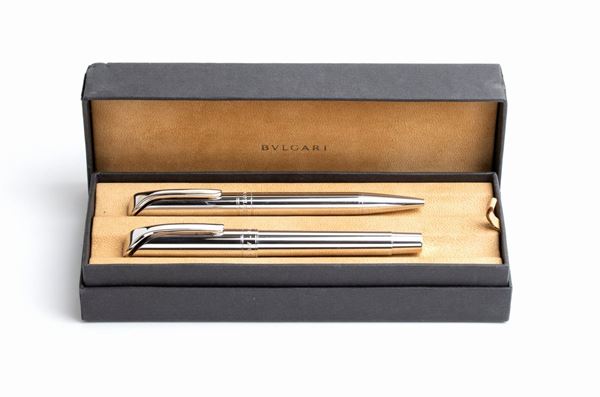 BULGARI: two sterling silver ballpoint pens