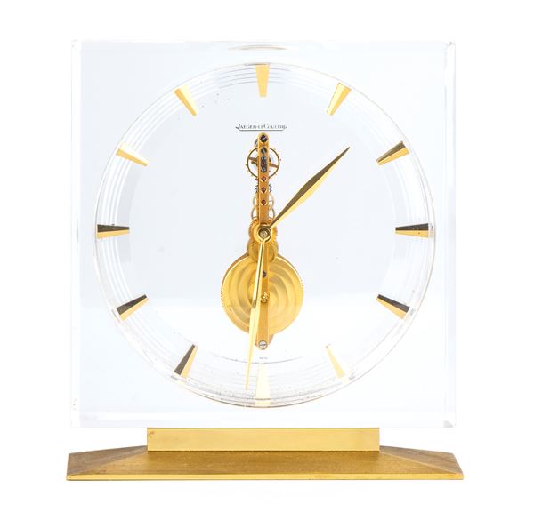 JAEGER LECULTRE: skeleton brass and lucite clock ref. 420, 1970s