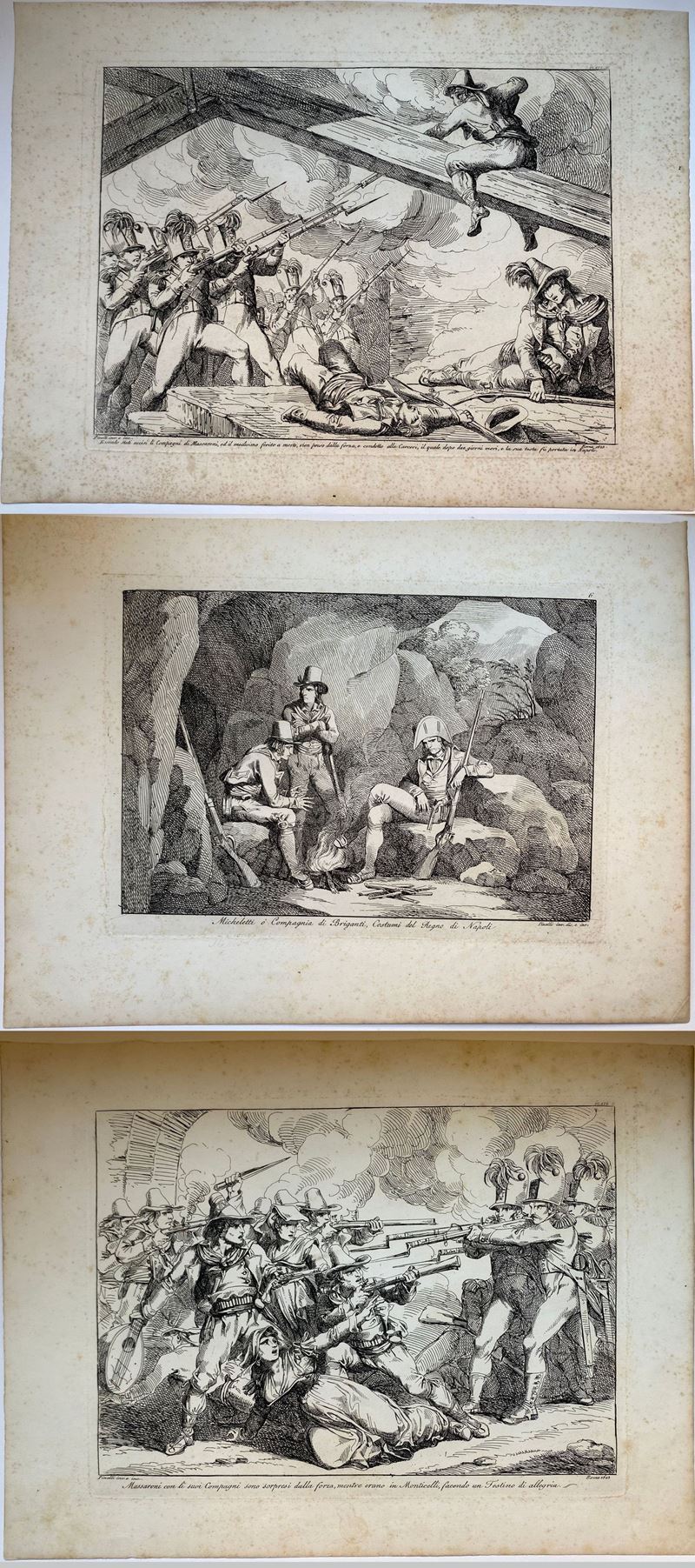 Bartolomeo Pinelli - Lotto di Tre Tavole dalla Storia di Brigante Massaroni