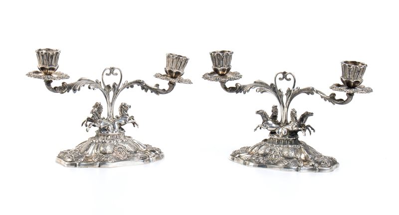 Coppia di Candelabri Italiani in Argento - Argentiere A. Cesa S. C., Anni '50