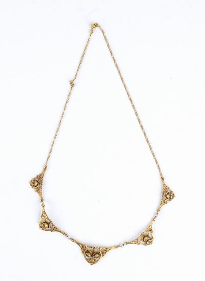 Girocollo Liberty in Oro con Perline e Motivi Floreali - Fine XIX Secolo