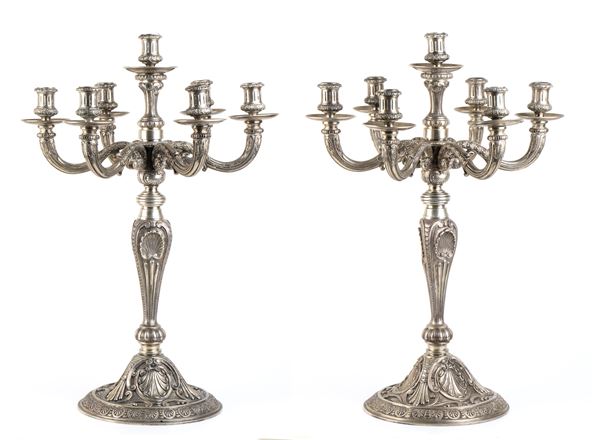 Attilio Grandis - Coppia di importanti candelabri in argento