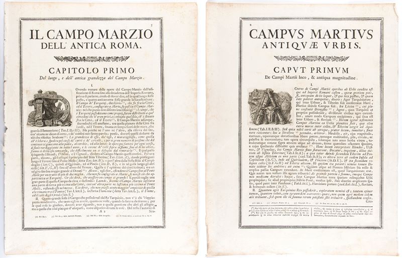 Giovanni Battista Piranesi - Lotto di Due Tavole (testi Introduttivi) per il Campo Marzio Dell'an...