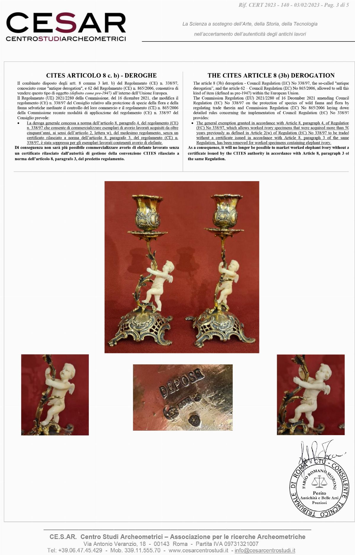 Coppia di Candelieri in Argento e Avorio