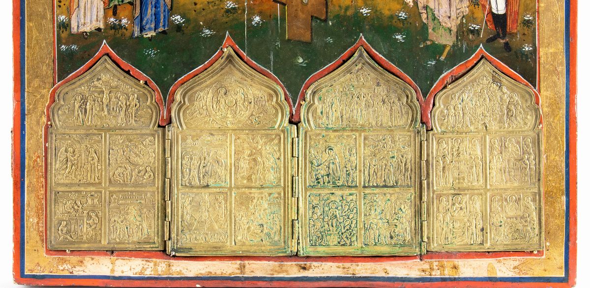 Icona Russa con Narrazioni Religiose e Icona da Viaggio