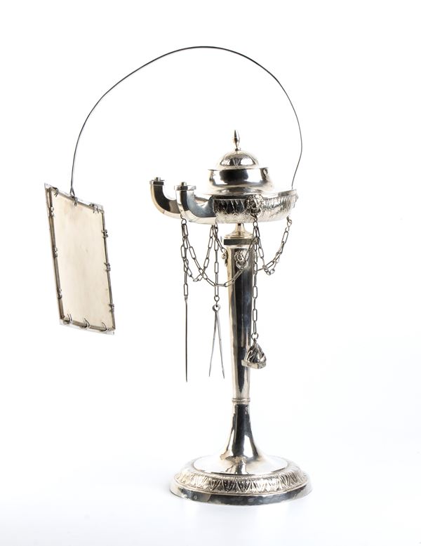A silver Oil Lamp - Rome early 19th century, mark of DOMENICO MASOTTI