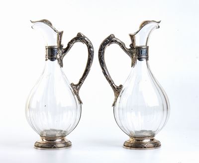 Coppia di Caraffe in Argento e Vetro Molato - Francia Inizio XX Secolo, Argentiere Amélie Cardeil...