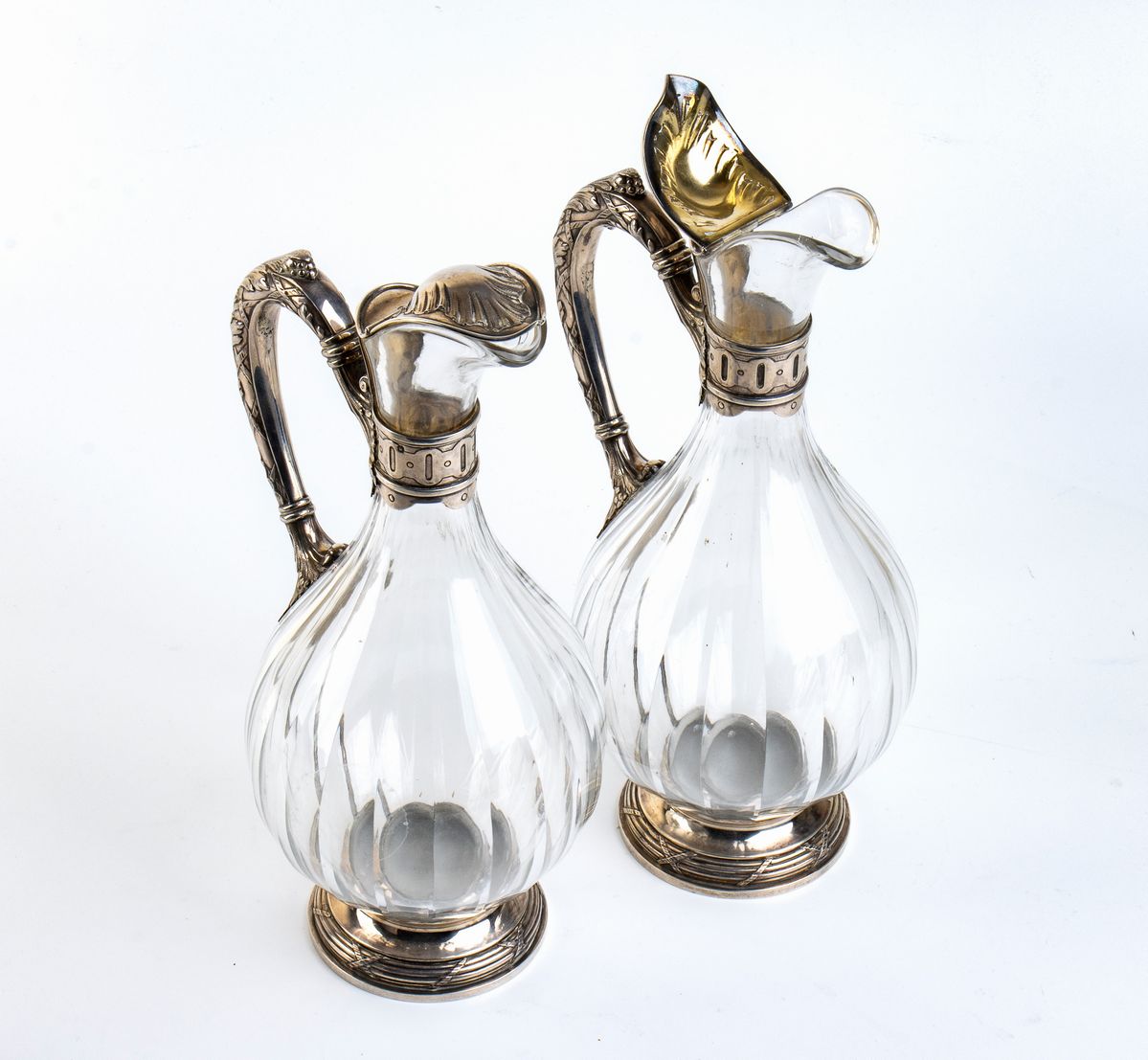 Coppia di Caraffe in Argento e Vetro Molato - Francia Inizio XX Secolo, Argentiere Amélie Cardeil...